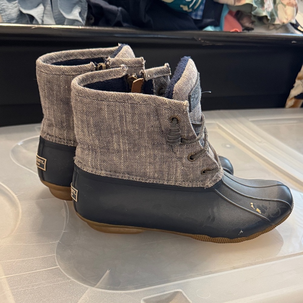 Sperry Navy and Gray Duck Boots
